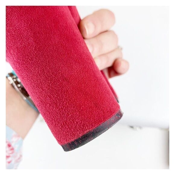 Crown Vintage Red Suede Pumps Scalloped Edges - Picture 8 of 16